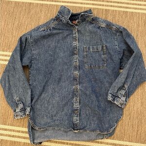Anthropologie Pilcro Dark Blue Light Acid Wash Denim Button Down Shirt Small